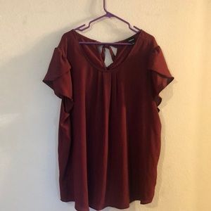 Burgundy flutter sleeve keyhole tie back